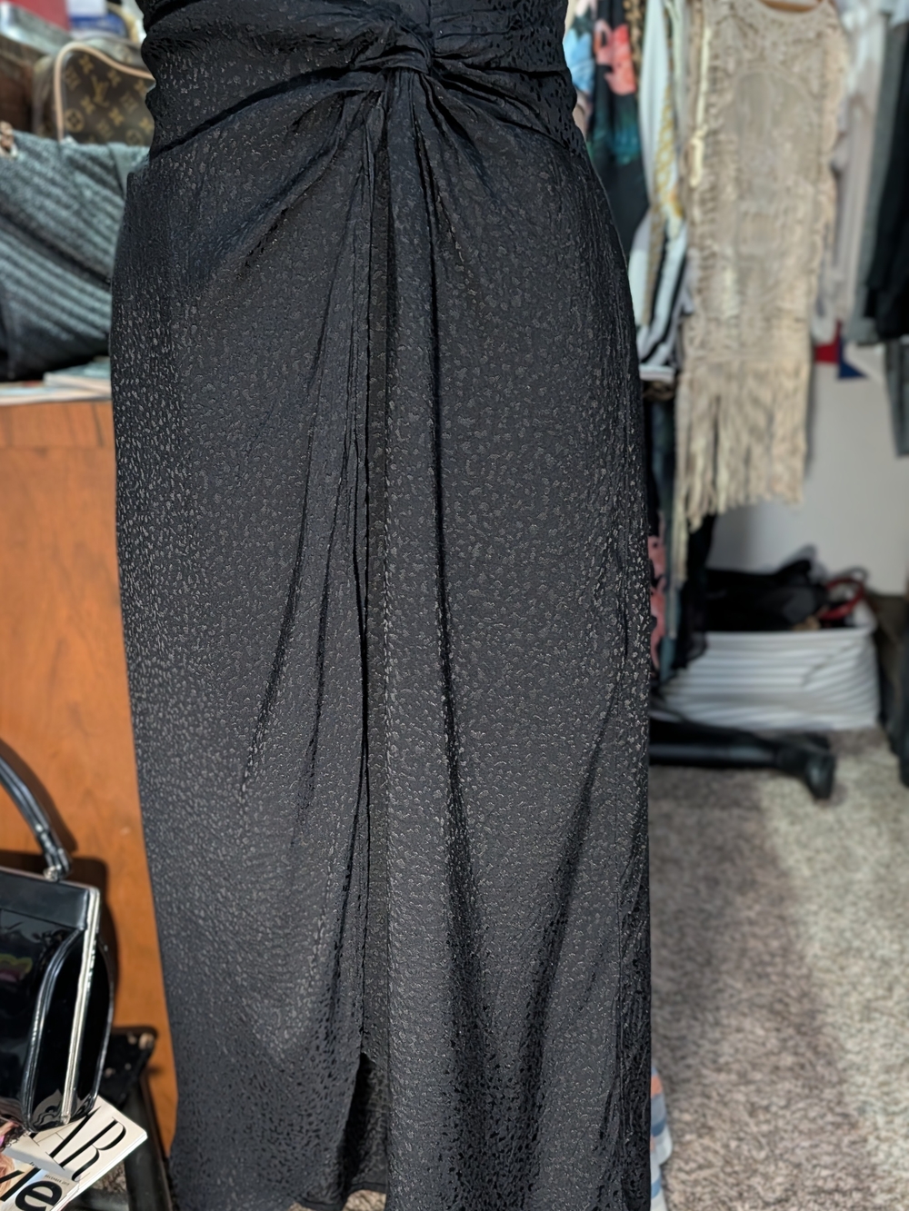 LOFT Black Twist-Drape Maxi Skirt